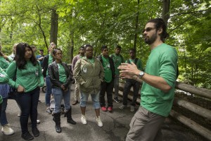 NYC high school students learn about urban ecology from a Fordham University student. Photo credit: Bud Glick